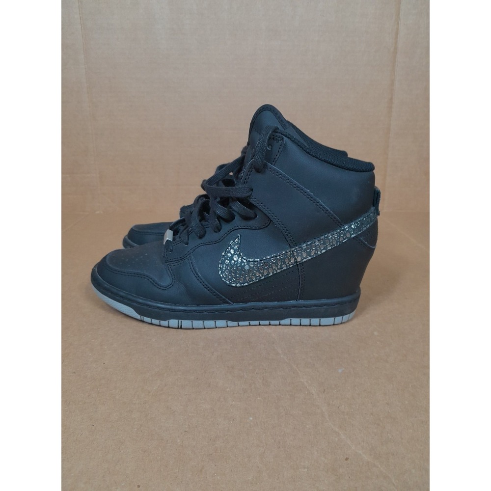 Nike Dunk High Wedge Sneakers with Glitter Silver Swoosh